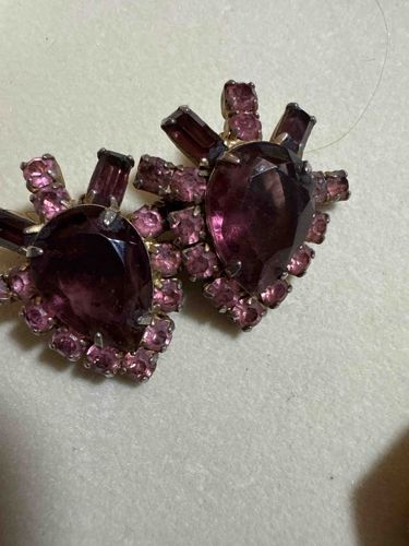 Vintage Purple Rhinestone Clip-On Earrings