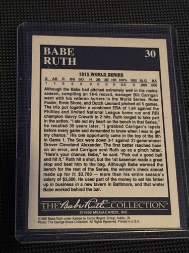 Babe Ruth Collection 1992 Megacards Baseball Card #30 (Reverse)