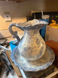 Blue and White Spatterware Ceramic Pitcher and Basin Set