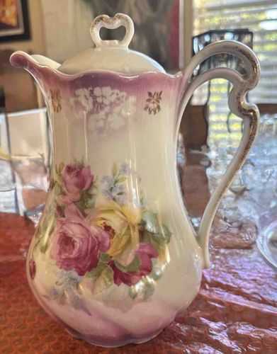 Victorian Era Floral Porcelain Chocolate Pot