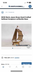 MCM Mario Jason Brass Hand Crafted Sailboat Sculpture w/Marble Base