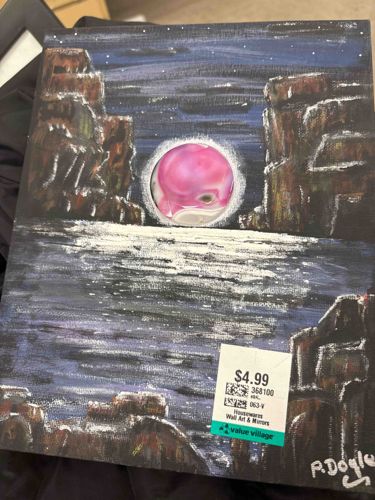 Original Mixed Media Landscape Painting with Agate Inlay