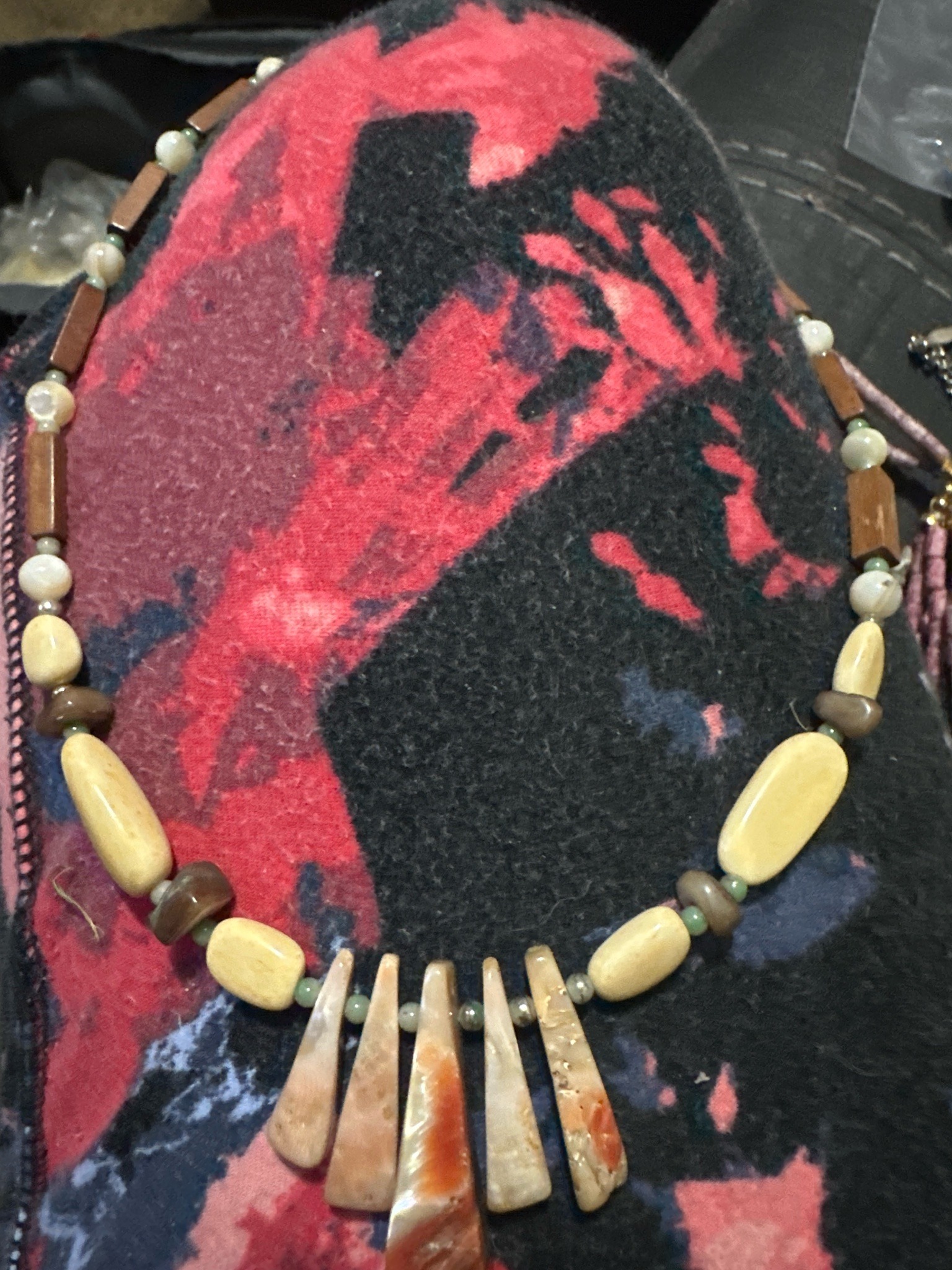 Submitted photo of Beaded statement necklace with stone and wood components