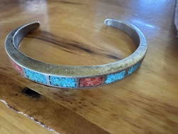 Inlaid Turquoise and Red Coral Cuff Bracelet