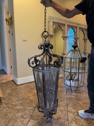 Ornate Wrought Iron and Frosted Glass Hall Lantern