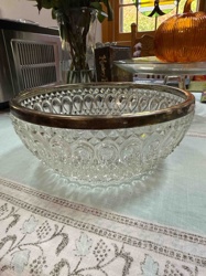 Pressed Glass Bowl with Silver-Plated Rim