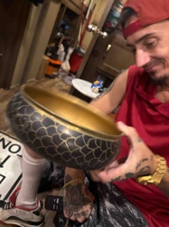 Decorated Metal Bowl with Scalloped Motif