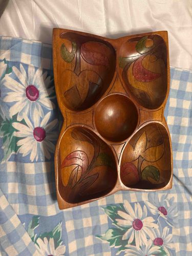 Carved Wooden Divided Serving Dish