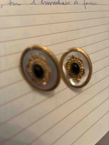 Mother-of-Pearl and Onyx Gold-Tone Brooch or Earrings (Pair)