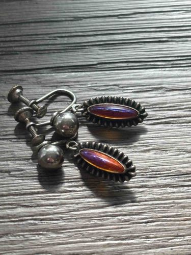 Vintage Screw-Back Earrings with Dichroic Glass Accents