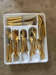 Gold-Toned Flatware Set in Organizer