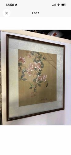 Chinese Silk Painting of Pink Roses