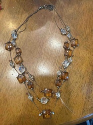 Multi-Strand Beaded Necklace with Amber and Clear Beads