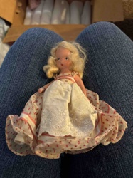 Vintage Blonde Hair Composition Doll with Lace and Polka Dot Dress