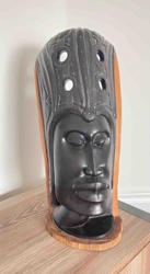 Tanzanian Handcrafted Ebony Wood Head Sculpture with Headdress