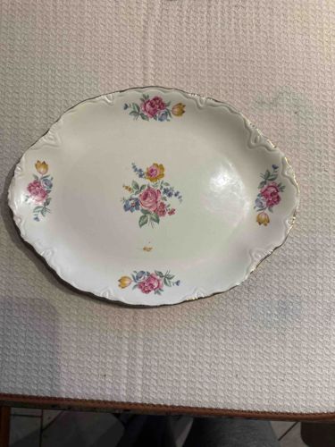 Floral Decorated Scalloped Oval Serving Platter