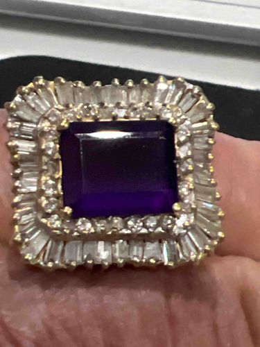 Princess-Cut Amethyst and Diamond Ballerina Halo Ring
