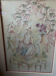 Chinoiserie Scene with Seated Figure and Wisteria