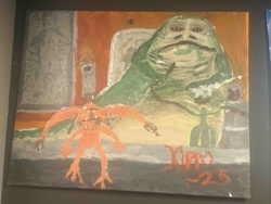 Jabba the Hutt, Han Solo, and Salacious B. Crumb Fan Art Painting