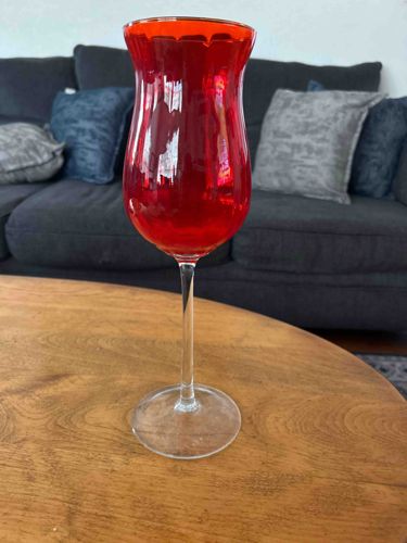Red Glass Ruffled-Rim Hurricane/Tulip Vase