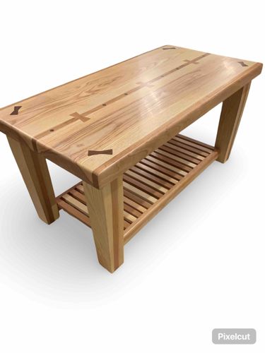 Handmade Multi-Hardwood Coffee Table and Bench with Decorative Inlays