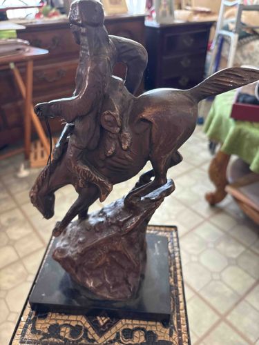 Bronze Finished Bucking Bronco Sculpture in the Style of Frederic Remington