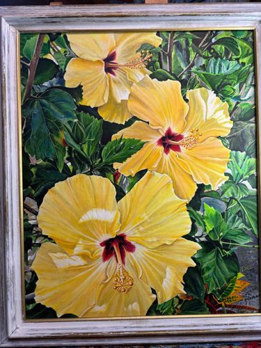 Yellow Hibiscus Oil Painting by Dale Haessly