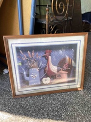 Framed Folk Art Style Rooster and Watering Can Print