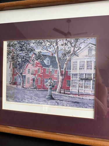 Framed Watercolor Print: Old Town Street Scene