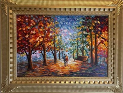 Autumn Park Scene with Couple (Impasto Oil Painting)