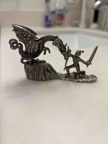 Pewter Dragon and Knight Figurine