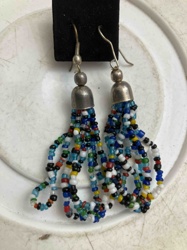 Multi-Color Seed Bead Tassel Earrings