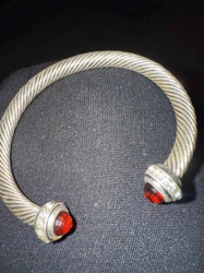 Two-Tone Cable Bangle Bracelet with Red Cabochon Ends