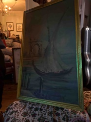 Seascape with Gondola and Architectural Archway Painting