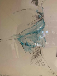 Abstract Figurative Print with Blue Accents