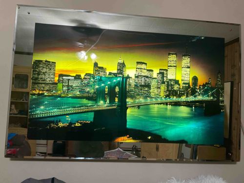 New York Cityscape Mirror Art with Brooklyn Bridge and Twin Towers