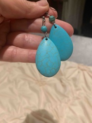 Teardrop Dangle Earrings with Blue Stone Appearance