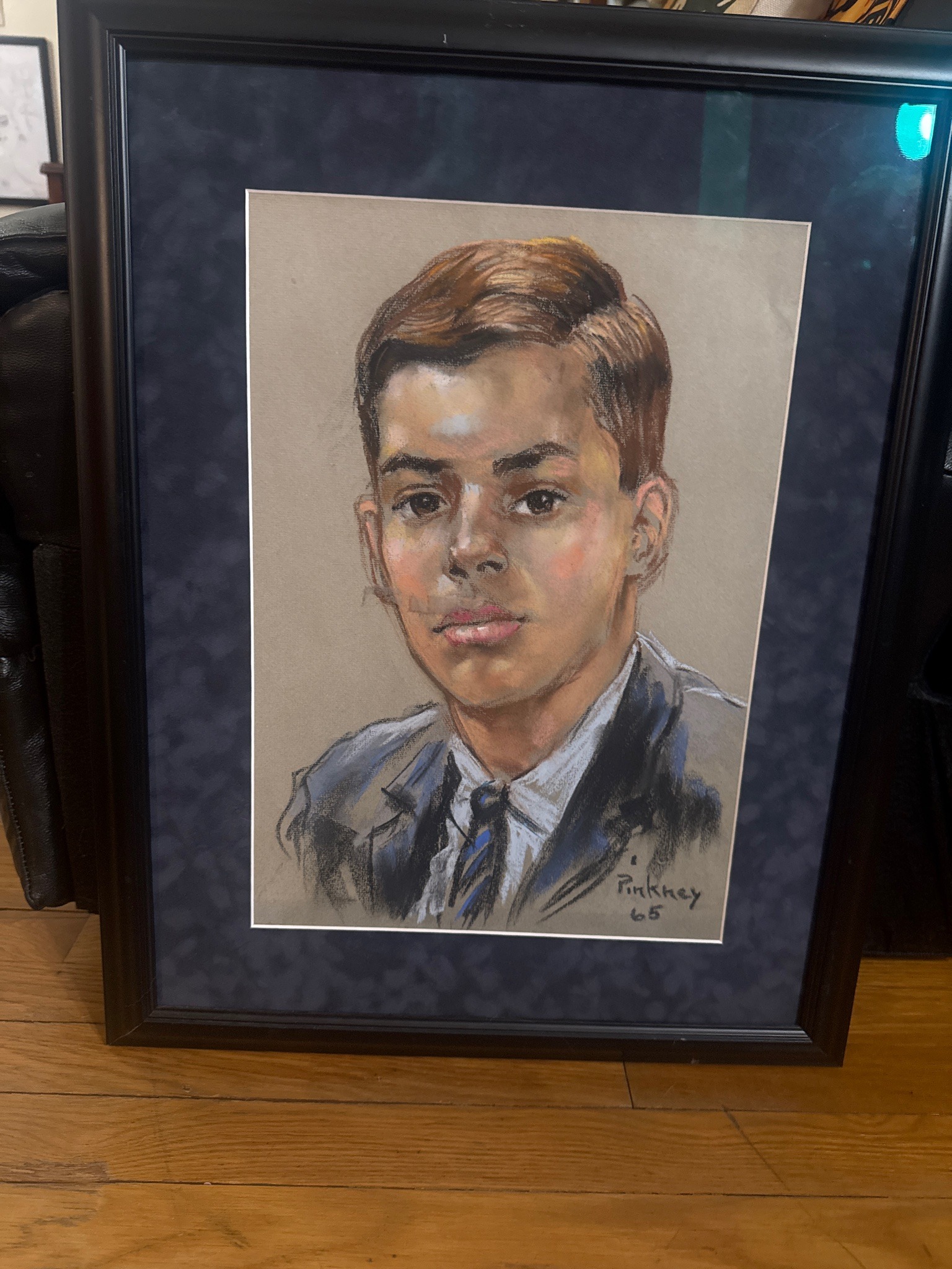 Submitted photo of Framed Pastel Portrait Drawing, Signed 'Pinkney 65'