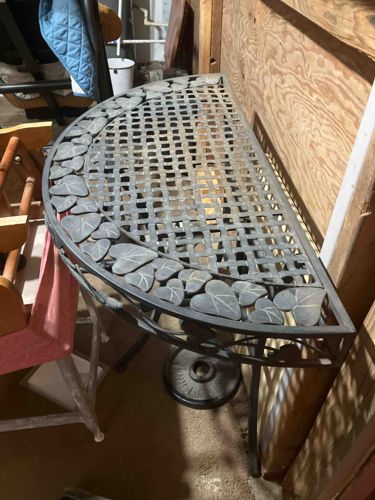 Demi-Lune Cast Iron Patio Table with Leaf Motif