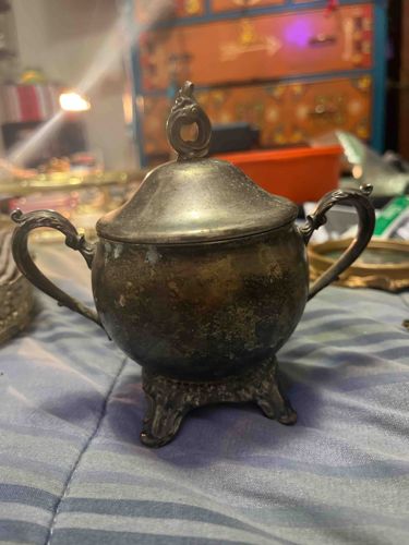 Antique Silver Plate Sugar Bowl with Lid