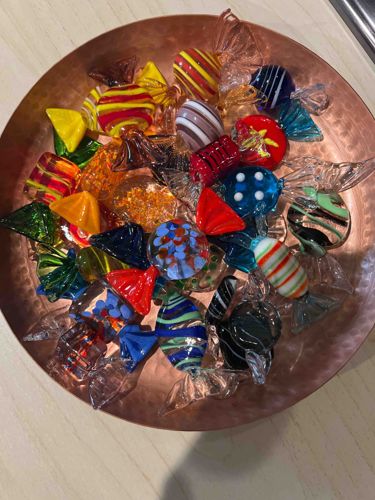Assorted Hand-Blown Glass Candies in Copper Bowl