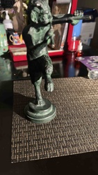 Bronze Satyr or Faunus Figurine Playing a Double Flute (Aulos)