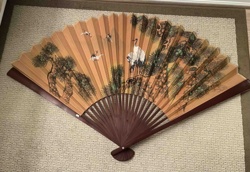 Asian Wall Fan with Pine and Crane Motif