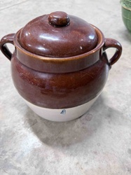 Two-Tone Stoneware Bean Pot with Lid