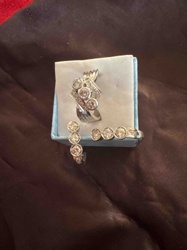 14k White Gold Diamond Ring and Earring Set