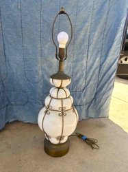 Vintage Milk Glass and Brass Table Lamp
