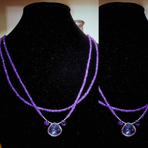 Multi-Strand Faceted Amethyst and Sterling Silver Necklace with Briolette Pendant