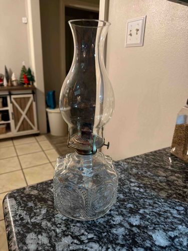 Vintage Clear Pressed Glass Eagle Oil Lamp with Bullseye Pattern
