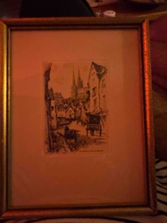 Framed Urban Street Scene Print with Cathedral Spires
