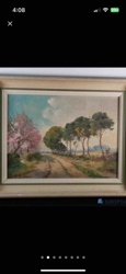 Landscape Painting with Pink Blossoms by R.P. Bradshaw